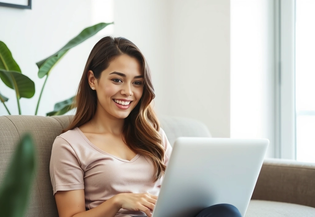 Happy woman shopping online with Vitalityandbloomhub